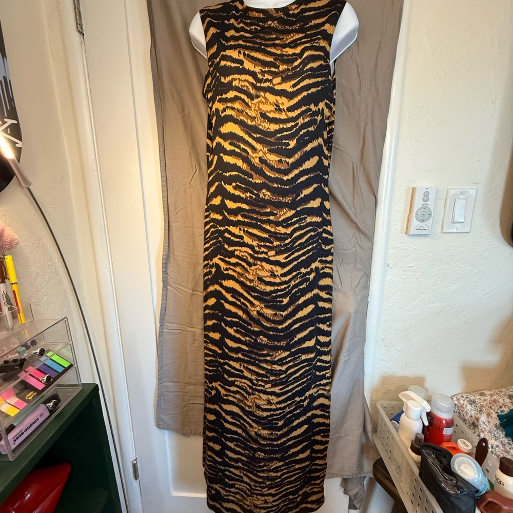 Adam Selman Tiger Print Sleeveless Maxi Dress medium